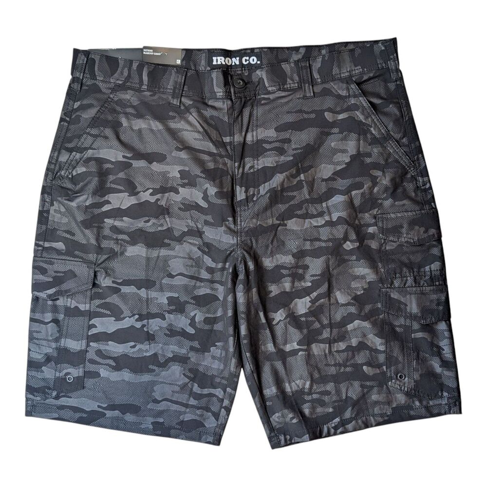 Iron Co Cargo Shorts Mens 40 Blackout Camo Stretch Performance Hybrid NWT